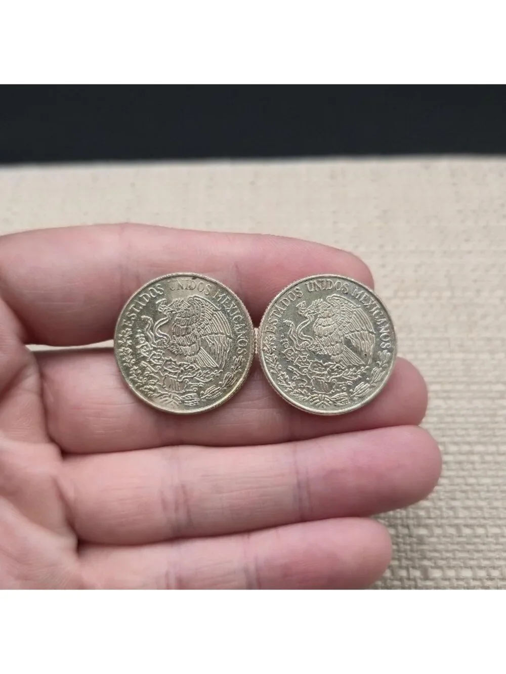 1970 Mexican Coin Cufflinks, Silver Estados Unidos Mexicanos Formal Gift A8132
